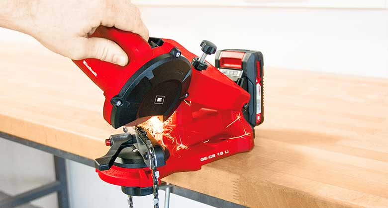 cordless chain sharpener in use